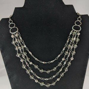 Silver Tone Tier Metallic and Clear Bead Necklace